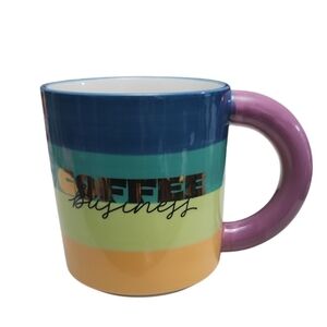 Tabitha Brown Coffee Business Mug 12 oz Stoneware Multicolor Stripe Tea Cup NEW